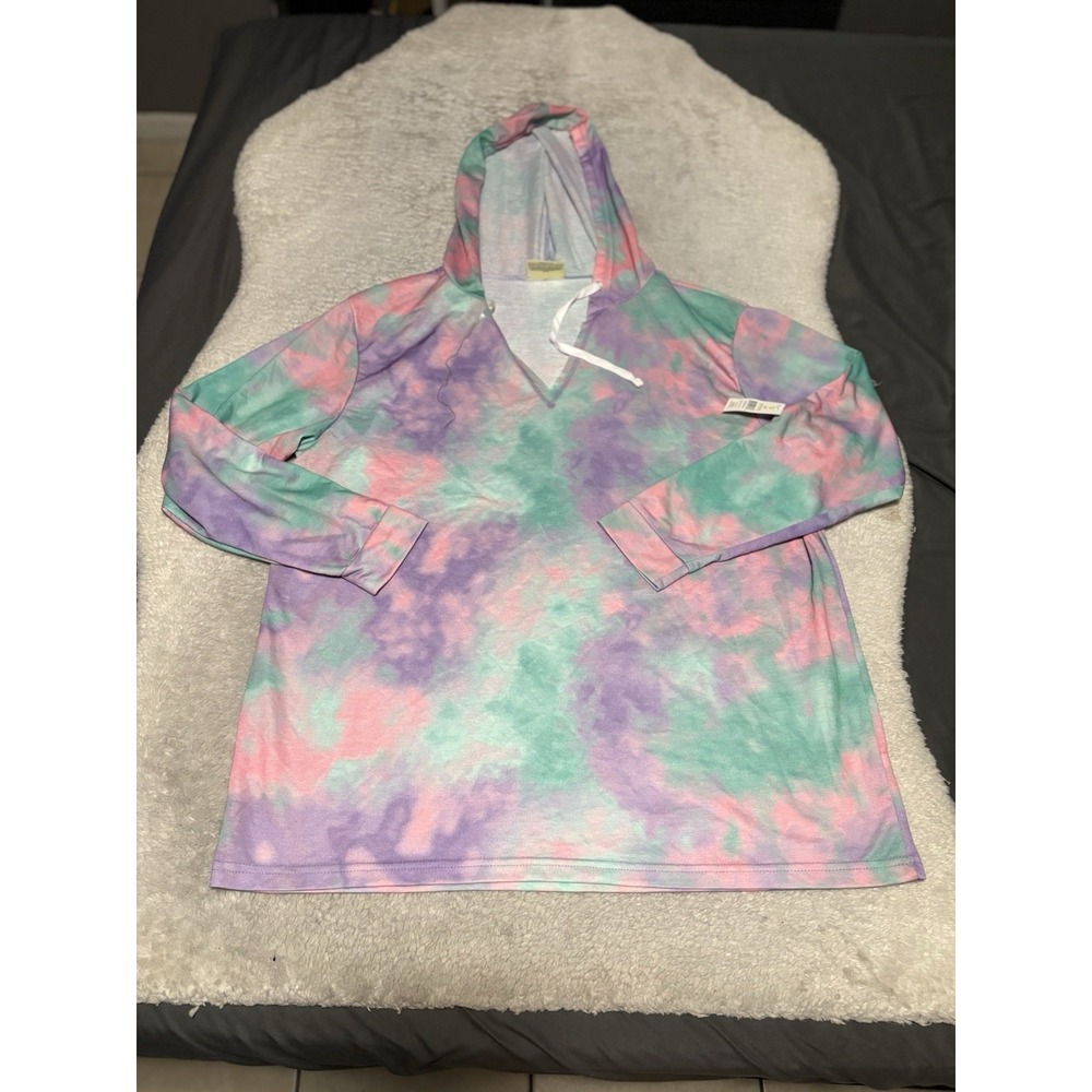 Bobbie Brooks Womens 2X Hoodie Pastel Rainbow Tie Dye Lightweight Pullover NWT
